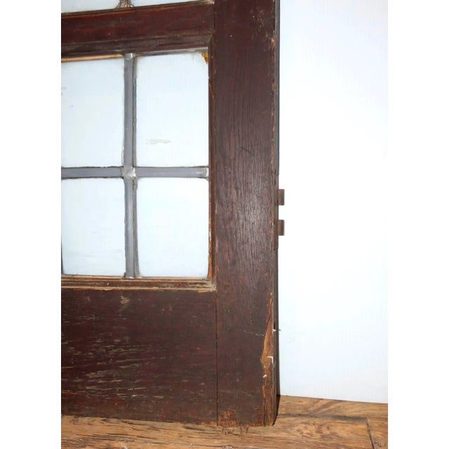 1910s Antique Chestnut 10 Light French Doors With Leaded Glass Panes - A Pair For Sale - Image 5 of 7