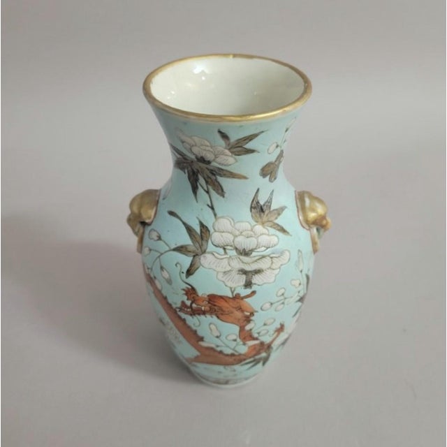 Antique Chinese Qing Turquoise Porcelain Dragon Vase With Lion Mask Ring Handles For Sale - Image 10 of 11