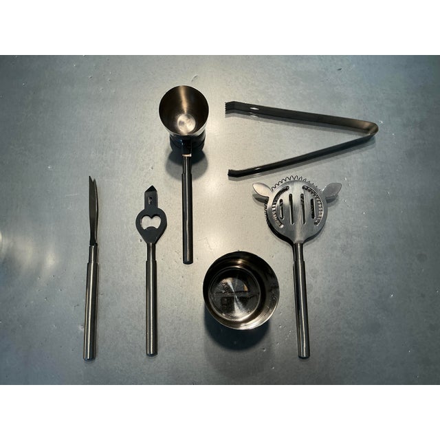 Metal Vintage Stainless Steel "Tuxedo Stripe" 7-Piece Bar Tool Set For Sale - Image 7 of 12