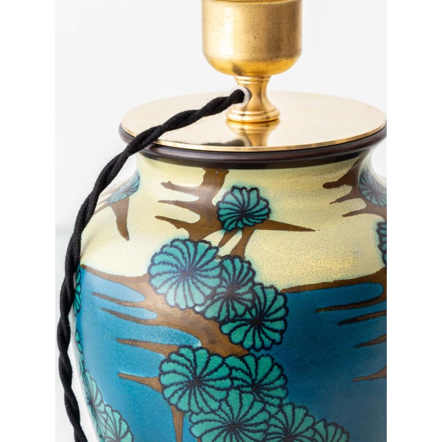 1920s Dutch Gouda Art Deco Blue Ceramic Table Lamp For Sale - Image 4 of 15