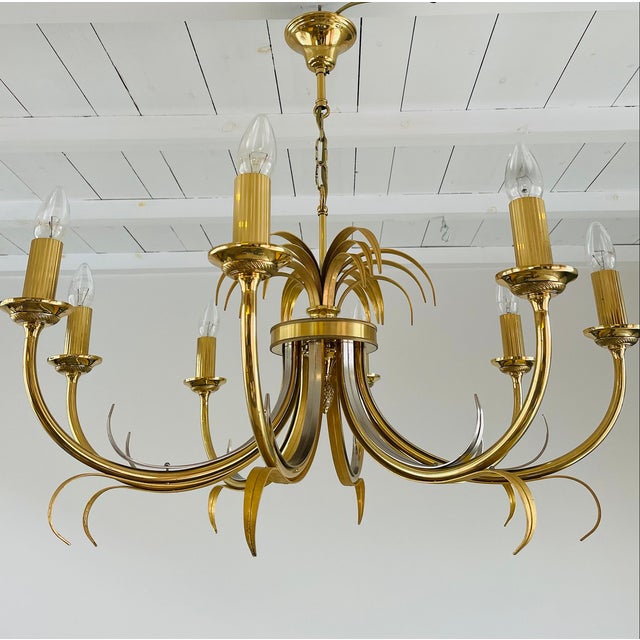 Hollywood Regency Brass and Chrome Pineapple Chandelier from Maison Jansen, 1970s For Sale - Image 3 of 9