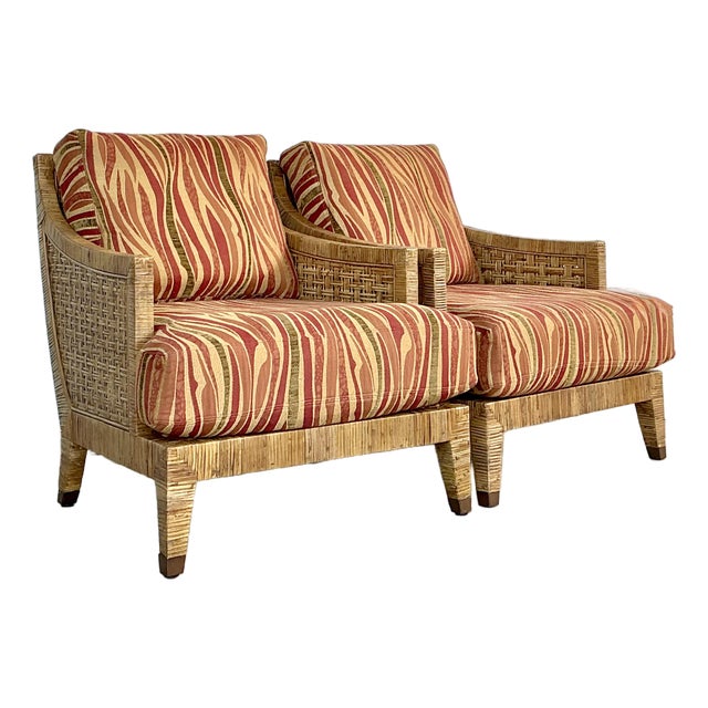 Vintage McGuire Woven Rattan “St Germaine” Lounge Chairs - A Pair For Sale