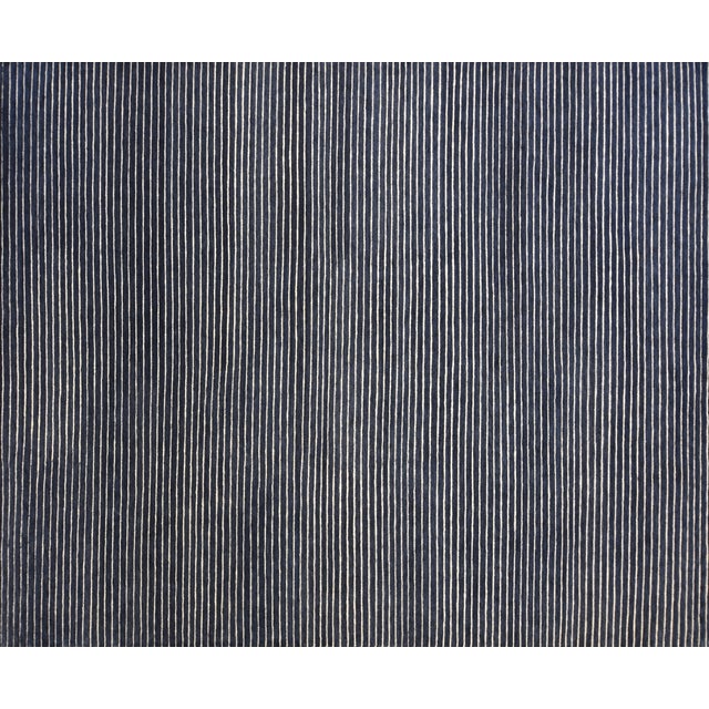 Contemporary Blue and White Striped Wool Rug(9x12) Chairish