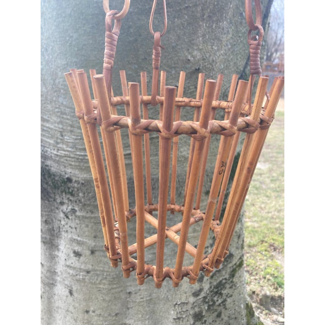 Brown Mid 20th Century Vintage Rattan Hanging Basket For Sale - Image 8 of 10