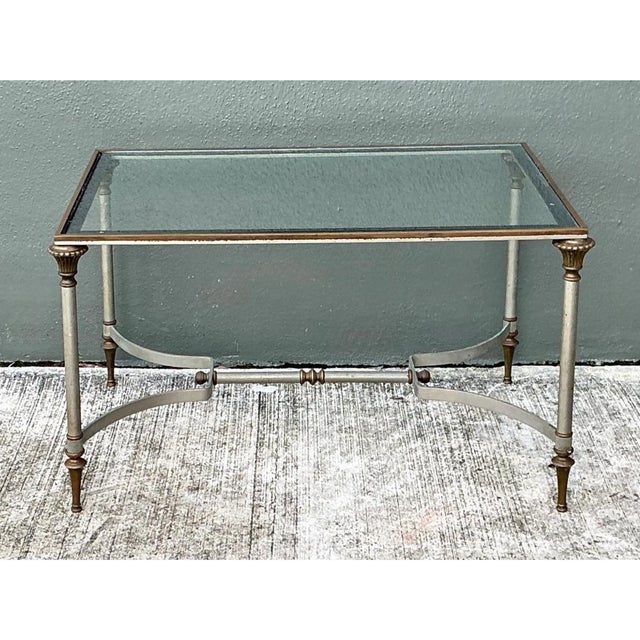 Mid-Century Modern Vintage Rectangular Metal and Glass Table After Maison Jansen For Sale - Image 3 of 13