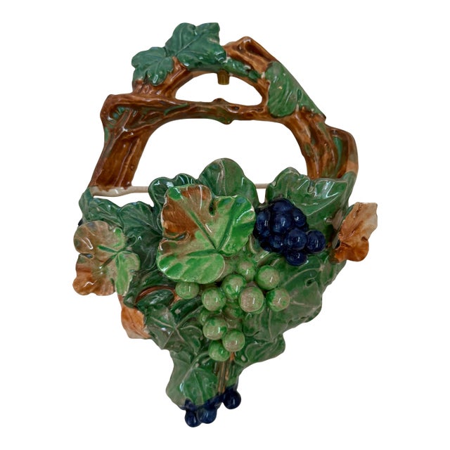 Vintage Majolica-Style Grapevine Wall Pocket For Sale