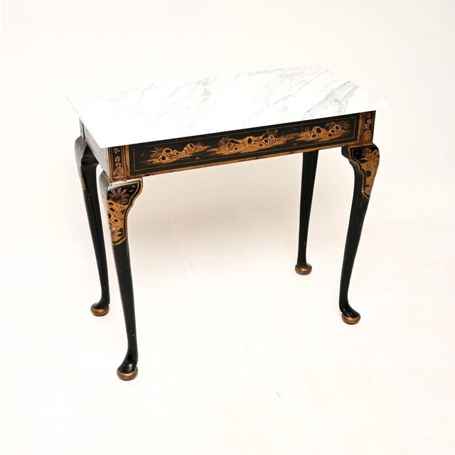 Antique Victorian Lacquered Chinoiserie Marble Top Side Table, 1870 For Sale - Image 11 of 11