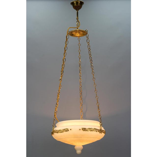 French Neoclassical Style White Alabaster, Gilt Bronze and Brass Pendant Light, 1890s For Sale - Image 4 of 18