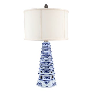 Chinoiserie Pagoda Porcelain Table Lamp For Sale