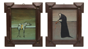 Gertrude Degenhardt, Two Fantastic Scenes, 1970, Oil on Hardboard, Set of 2