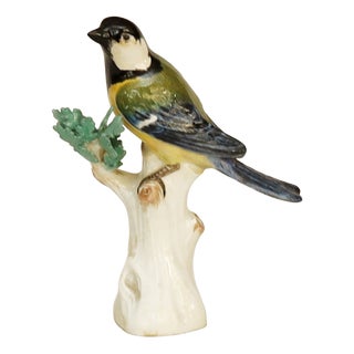 Porcelain Great Tit on a Tree Stump from Meissen, 1920s For Sale