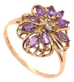 10 Karat Yellow Gold Fashion Oval Amethyst Ring With Round Diamond 0.03 TDW, Size 8