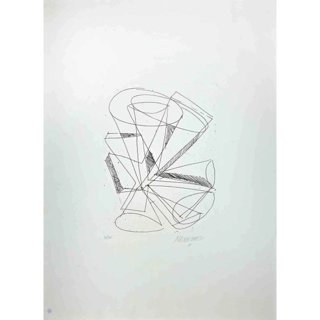 Sante Monachesi, Geometric Abstract Composition, Original Lithograph, 1970s For Sale