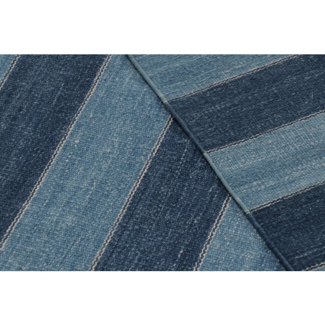 Blue Vintage Dhurrie Rug, Gallery Runner in Navy and Sky Blue Stripes - Rug & Kilim For Sale - Image 8 of 8