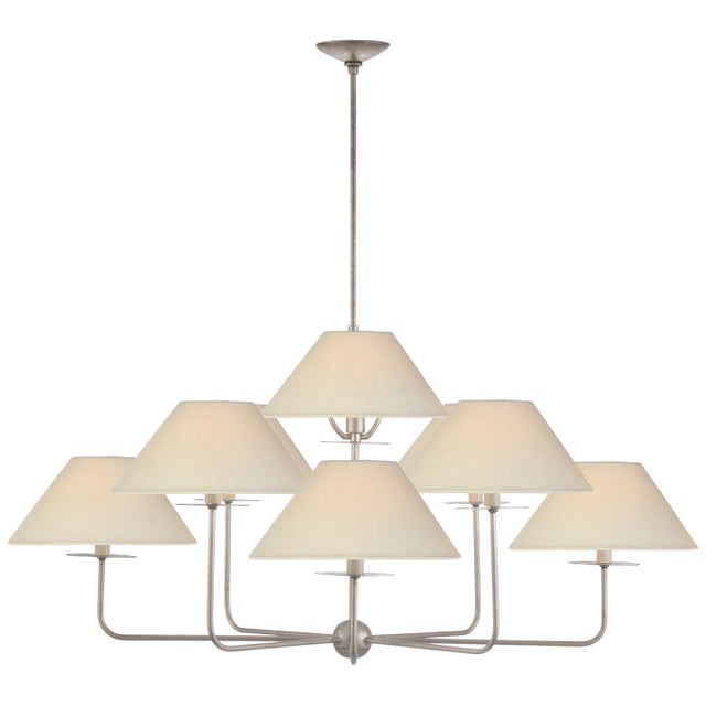 Niermann Weeks for Visual Comfort Signature Kelley Large Chandelier in Burnished Silver Leaf with Linen Shades For Sale