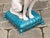 Vintage Italian Midcentury Porcelain Greyhound Dog Sitting on Blue Cushion For Sale - Image 9 of 11