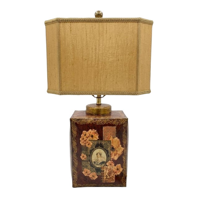 Vintage Chinoiserie English Tole Tea Caddy Lamp For Sale
