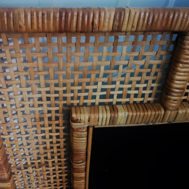 X-Large Mid Mod Artisanal Wicker Cane Framed Wall Mirror For Sale In Palm Springs - Image 6 of 8