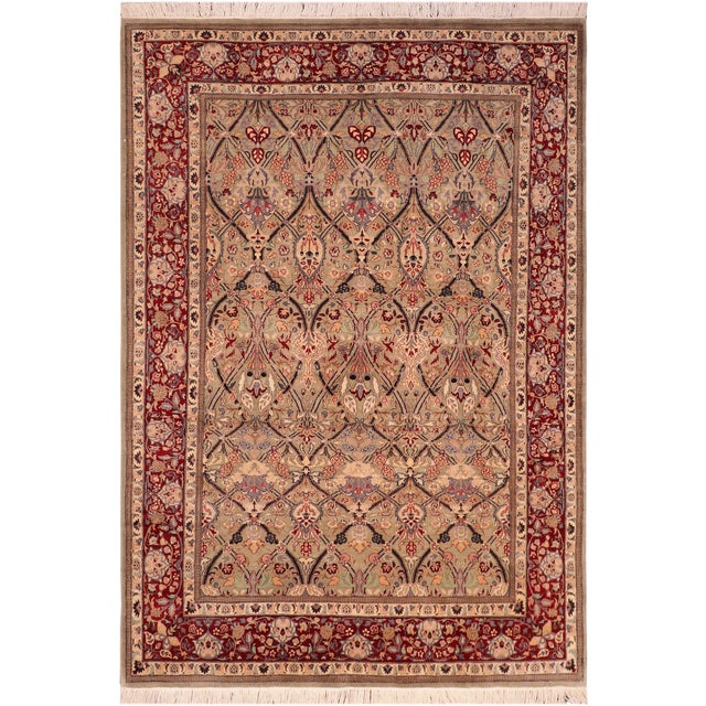 Shabby Chic Floral 1990's Pak-Persian Green/Red Wool Rug - 6'0'' X 9'0'' For Sale - Image 9 of 9