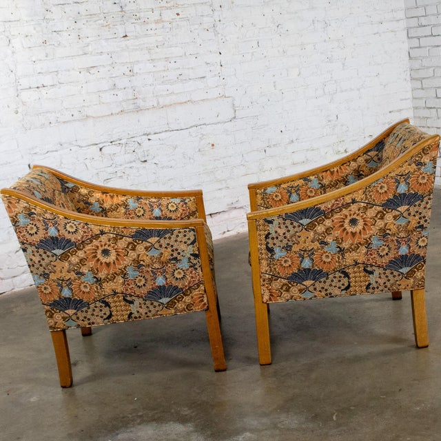 Mid-20th Century Mid Century Modern Pair Chairs With Oak Frames and Floral Fabric For Sale - Image 6 of 18