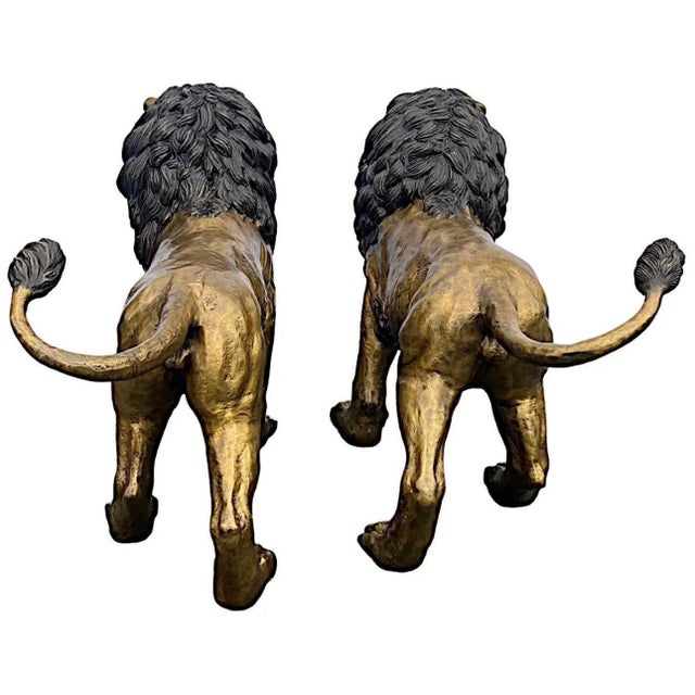 Traditional Pair of Monumental Bronze Lions For Sale - Image 3 of 10