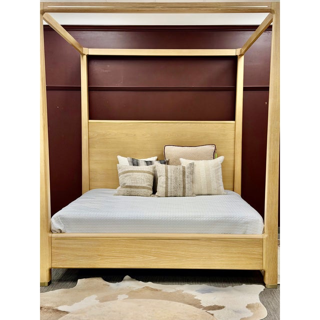 Contemporary Case & Canvas "Angelo" King Sized Canopy Bed in Natural Oak With Brass Accents For Sale - Image 3 of 13