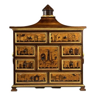 Small Art Cabinet with Achitectural Marquetry, 1700s For Sale