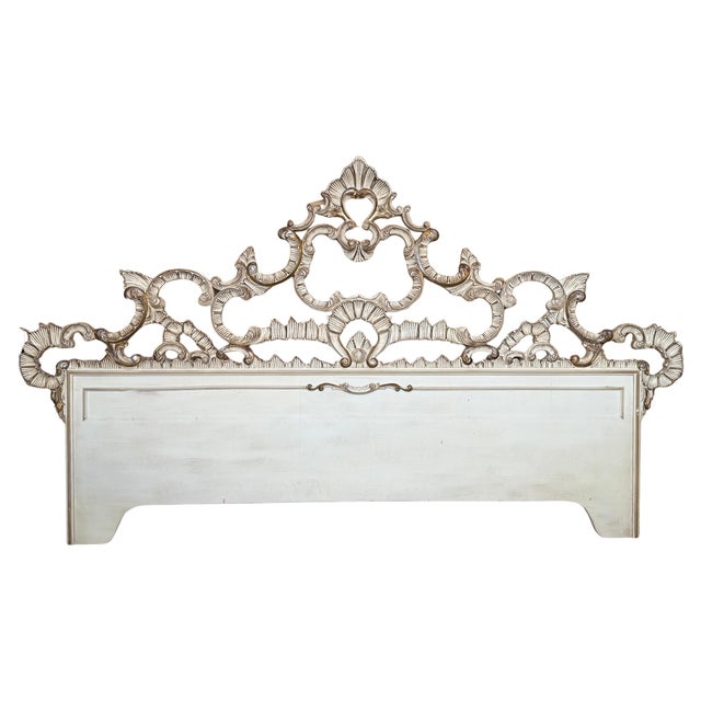 Mid 20th Century 1950's Carved Spanish Rococo King Size Headboard in Silver by Mariano Garcia For Sale - Image 5 of 18