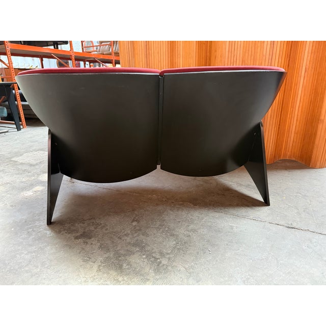 1980s Black Plywood Sofa with Burgundy Velvet Upholstery, 1980s For Sale - Image 5 of 8