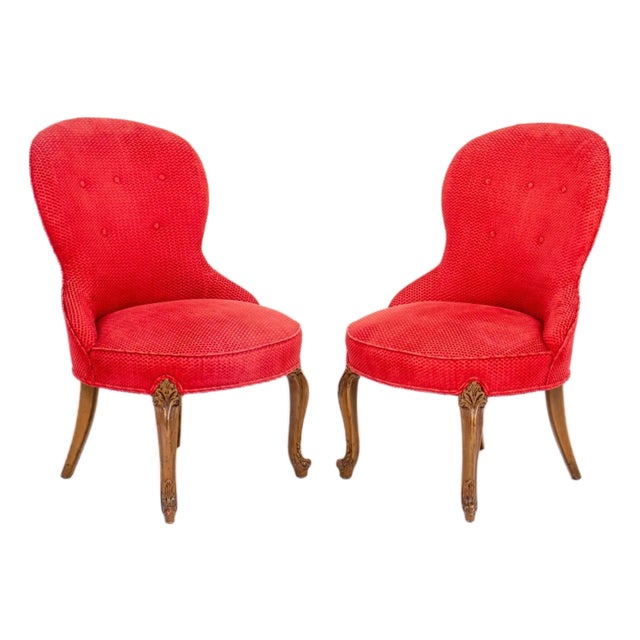 Victorian Style Spoon Back Slipper Chairs, Pair For Sale