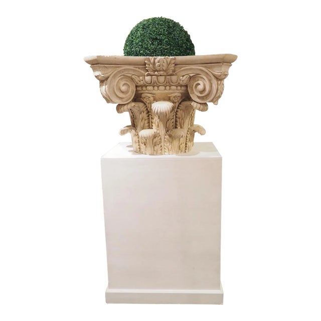Large Plaster Composite Order Capital on Wooden Pedestal, France, Early 1900s For Sale