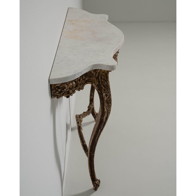 Baroque Patinated Console Table with Marble Top, Antique, France, 19th Century For Sale In Greensboro - Image 6 of 12
