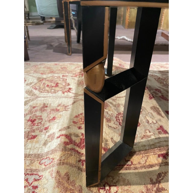 Baker Furniture Company Black Lacquer Coffee Table With Large Turquoise Flower and Vine Motif by Baker Furniture For Sale - Image 4 of 6