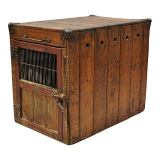 Early 1900s Antique Spratt's Patent London Wooden Victorian Pet Carrier Cage Crate "Daphne" For Sale