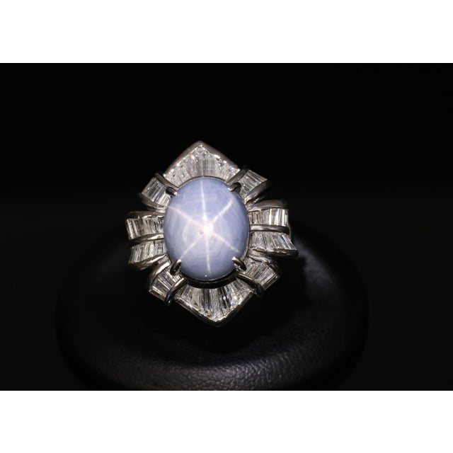 Late 20th Century Fine 12.05ct Natural Star Sapphire & 1.72ct Diamond Platinum Ring Size 5.75 For Sale - Image 4 of 18