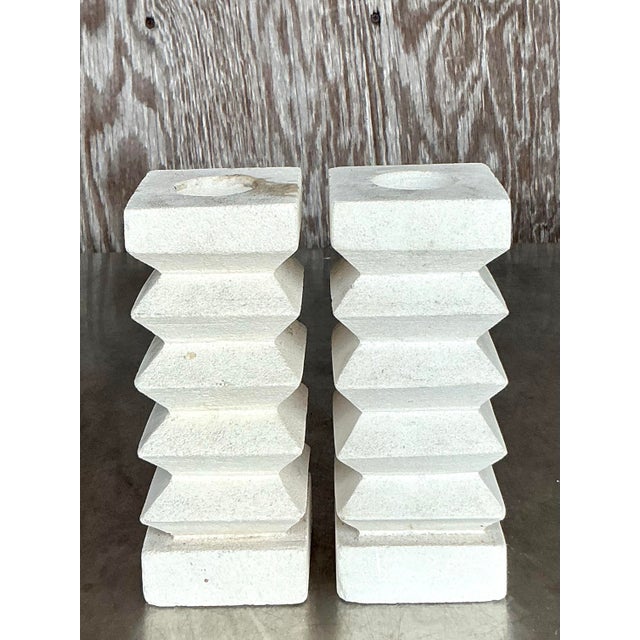 Late 20th Century Vintage Boho Zig Zag Candlesticks - A Pair For Sale - Image 5 of 10