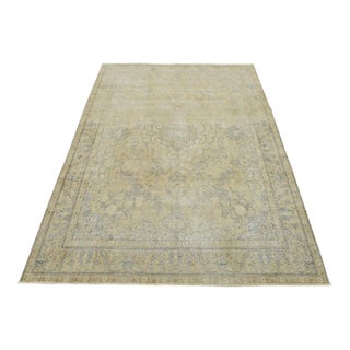 Tabriz Rug 9’11” X 12’9” Beige Wool Vintage Distressed Hand-Knotted Carpet For Sale