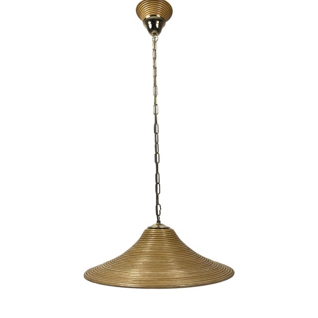 Italian Bamboo and Brass Pendant, 1970s For Sale