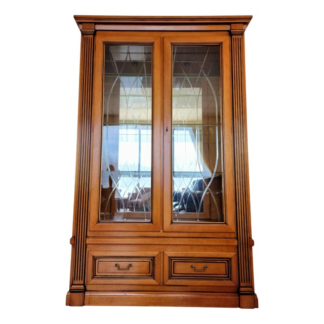 Massive Glass Showcase with Crystal Mirror and Crystal Panes For Sale