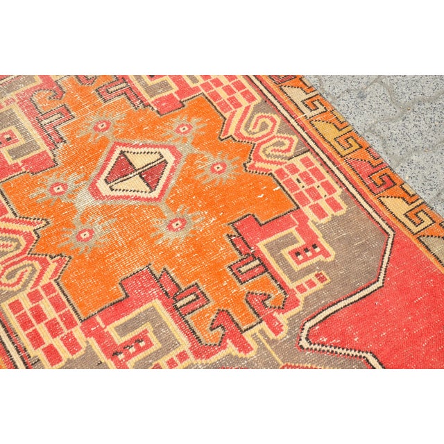 1960s Vintage Red and Orange Hallway Rug Runner For Sale - Image 5 of 11