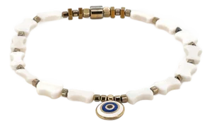 Pearl Beaded Evil Eye Charm Anklet