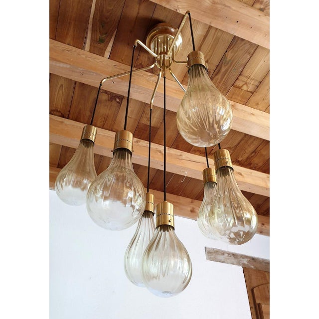 Gold 1970s Mid Century Modern, Murano Glass Pendant Chandelier For Sale - Image 8 of 13