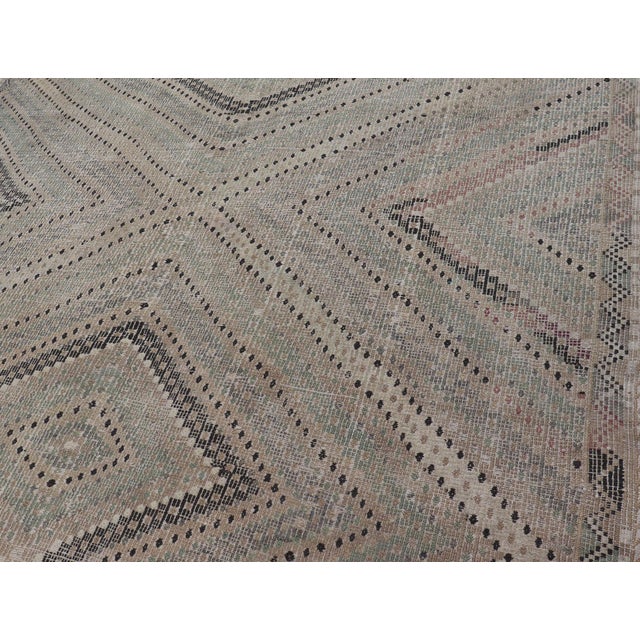 Vintage Turkish Embroidered Flat-Weave Rug With Geometric Design 7'4 X 10'6 For Sale - Image 12 of 15