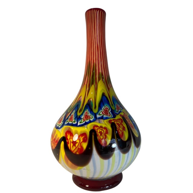 18 Inch Tall Mid-Century Murano Millefiori Polychrome Art Glass Vase For Sale - Image 14 of 18