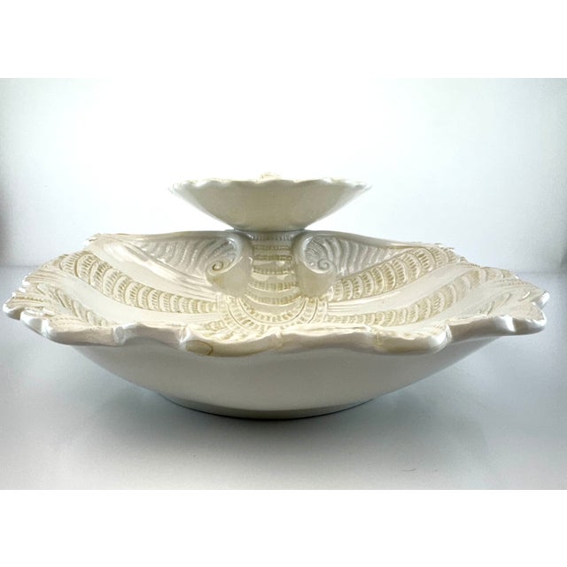 Ceramic 1970s Lenox Italian Shell Form Centerpiece Bowl, Ivory Ceramic Pedestal Dish For Sale - Image 7 of 10