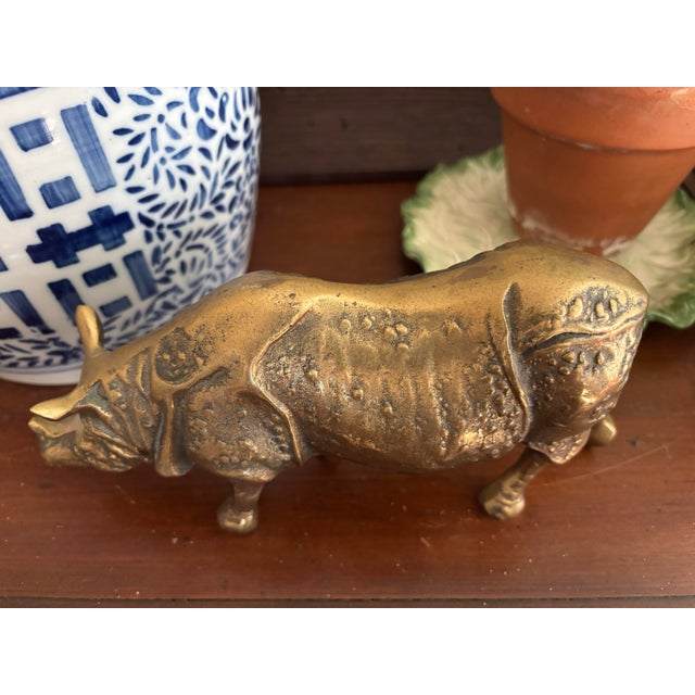 Late 20th Century Sculptural Brass Rhino Figurine For Sale - Image 9 of 10