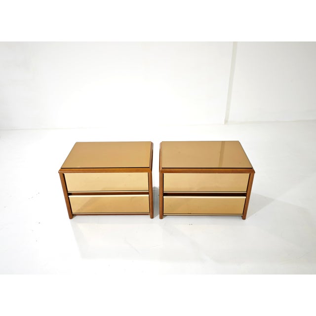 Vintage Bedside Tables in Wood and Bronzed Mirrored Glass, 1970s, Set of 2 For Sale - Image 18 of 18