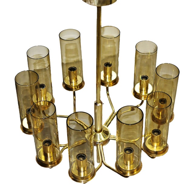 Fully Restored Brass Model T10 Chandeliers by Hans-Agne Jakobsson for Hans-Agne Jakobsson AB Markaryd, 1970s, Set of 2 For Sale