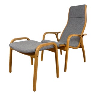 Set of Light Grey Lamino Armchair & Footstool by Yngve Ekström for Swedese, 1960s For Sale