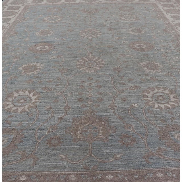 Textile Modern Oushak by Keivan Woven Arts With Floral Design on Green-Blue Field For Sale - Image 7 of 12